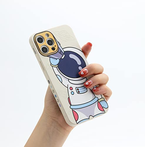 Yonds Queen for iPhone 15 Pro Cute Case, Cool Cartoon Astronaut Space Design Stylish Bumper Women Girls Protective Anti-Slip Shockproof Fashion Creative Case (White Telescope, iPhone 15 Pro)