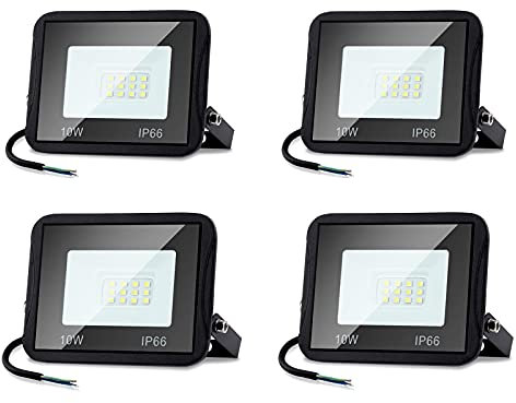 Sonnewelt LED Strahler Außen Fluter 4er 10W Aussenstrahler 900lm Flutlicht 6000k Kaltweiß IP66 Wasserdicht Außenstrahler für Sportplatz Rasenflächen Hinterhof Auffahrt Garage Flur Garten