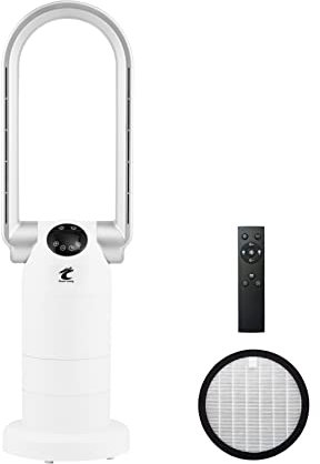 Ocean Loong 29” Tower Fan & HEPA Air Purifier in One for Home, Bladeless Fan with Remote & Touch Control,Timer, Oscillating & Tilt Head, AB01H (White)