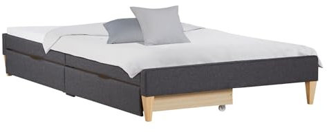 Homestyle4u Futonbett 90x200 Polsterbett Grau mit Lattenrost Matratze 2 Bettkästen Einzelbett Bett mit Stauraum