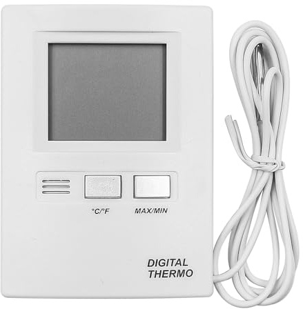 Tiardey An der Wand montiertes digitales Zweikanal-Thermometer für den Innen- und Außenbereich, Lagertemperaturüberwachung mit wasserdichtem Kabel.
