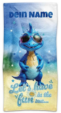 PR Print Royal Kinder-Handtuch mit Name personalisiert - Dino, Geschenk für Jungen, Schwimmunterricht, Handtuch Personalisieren | 50 x 100 cm