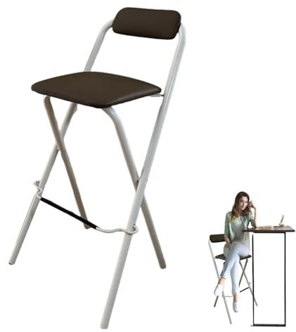 Pealihuy Home Klappbarer hoher Barhocker mit Rückenlehne, PU-gepolsterter, gepolsterter klappbarer Hochstuhl, klappbarer Stuhl in Thekenhöhe, tragbare hohe Barhocker für Outdoor Kitchen Shop Café