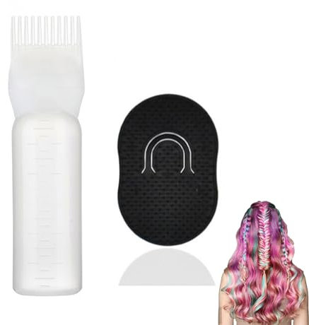 Botella Aplicadora de Peine+Masajeador Cuero Cabelludo,Botella De Tinte Para El Cabello,Botes Aplicadores de Tinte,Botella Aplicadora de Peine para Raíces,Aplicador de Aceite para el Cabello,Blanco