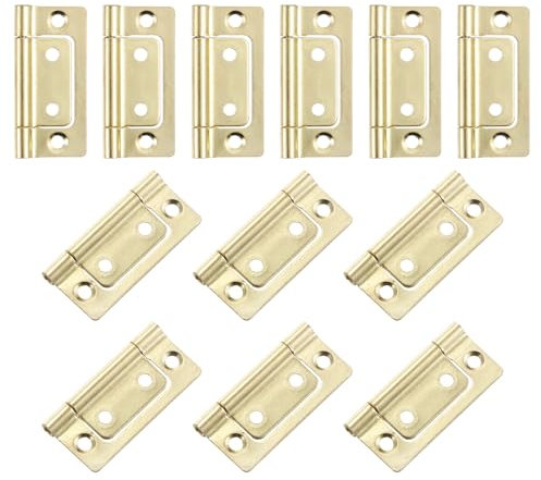 sourcing map 12Pcs 2x1 Inch Door Hinges Non-Mortise No Noise Bifold Door Hinges Electrophoresis for Cabinet Furniture Window Wardrobe, Gold