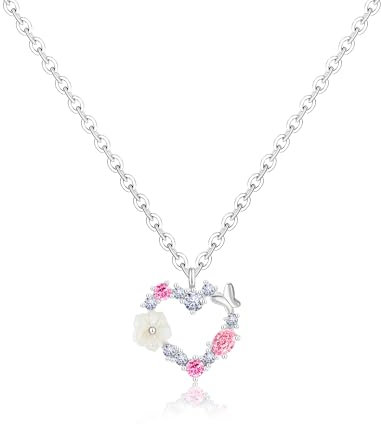 Mesovor Niedliche Gold Blumen Kette für Damen und Mädchen, 18 Karat Vergoldete Anhänger-Halskette mit Hübschen Bunten Blumenperlen für Partys und Hochzeiten (Silber-Liebe)