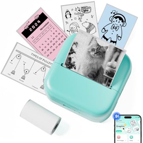Memoking Sticker Printer - Mini Printer M02L Mini Thermal Printers wiht Bluetooth, Pocket Portable Printers Instant Print for Photos, Study Graphics, Anatomical Diagrams, DIY, Memos, Gifts (Green)