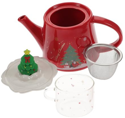 CAXUSD Christmas Tree Ceramic Teapot Set Bulk Tea Kettle and Cups 2-Piece Set