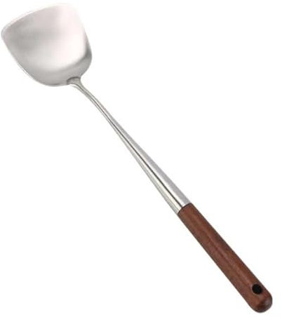Oungy 4-Piece Wok Spatula, Ladle Stainless Steel with Solid Wood Handle, Kitchen Utensil Set Stainless Steel with Integrated Hanging Hole, Skimming Ladle, Stainless Steel Soup Ladle for Wok Cooking