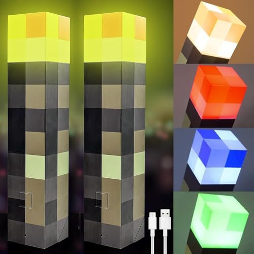2 Stück Wall Fackel Nachtlicht,Craft Fackel Lampe mit 4 Farbe,USB Wiederaufladbar Nachtlampe Kinder,Kinder Spielzeug Nacht Lamp,3D Nachttischlampe Kinder für Cosplay Spielzeug Geschenke