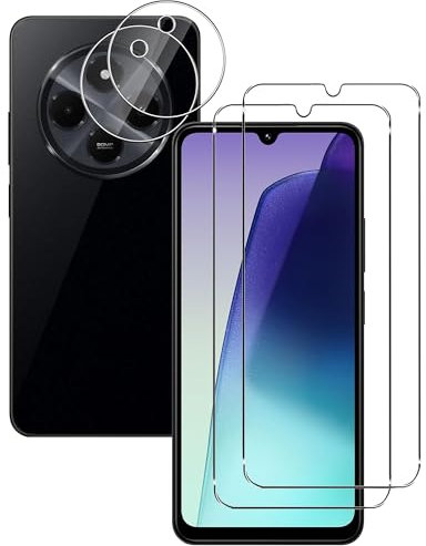 NOVAGO Compatible avec Xiaomi Redmi 14C/Poco C75 - Pack de 4 Films en Verre trempé résistant Anti Choc et Anti Explosion, Deux Verres pour écran et Deux Verres pour Objectif
