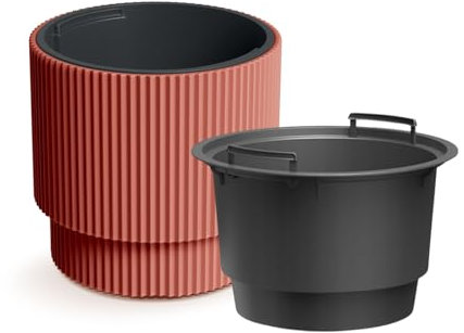 B2C Plant Pots Flower Planter 7 Colours 2 sizes Tall Wavy Plastic Pot Boho Elegant Textured Plastic Lightweight Home Garden Patio (Copper, 30cm - 17L)