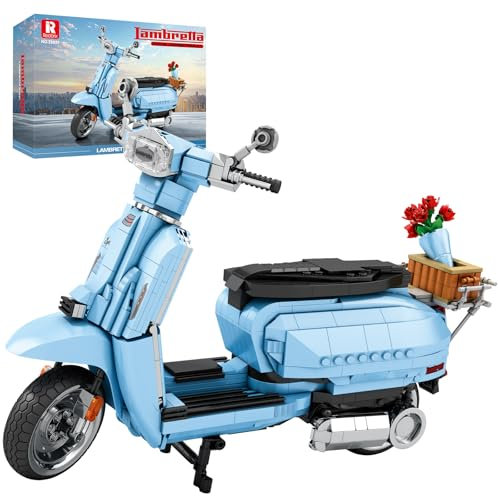 Reobrix V200 Motorrad-Bauspielzeug, Klemmbausteine Motorrad-Modell zum Bauen, Vintage Roller aus Italien, Modellbausatz für Erwachsene, Fahrzeug-Modell mit Ständer, Raumdekoration(1169 Stück)