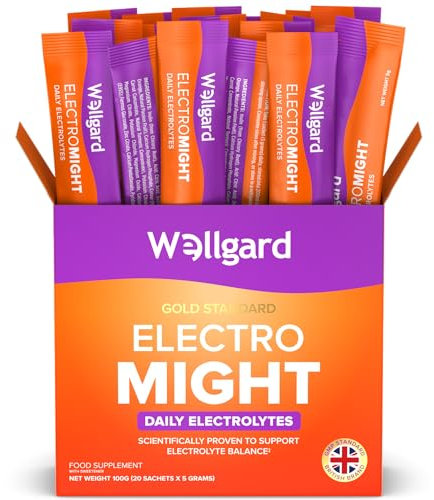 Wellgard Electromight – Advanced Electrolytes Drink Sticks with Magnesium, Iron & Vitamin C, Energy & Muscle Function Supplement, 20 Sachets