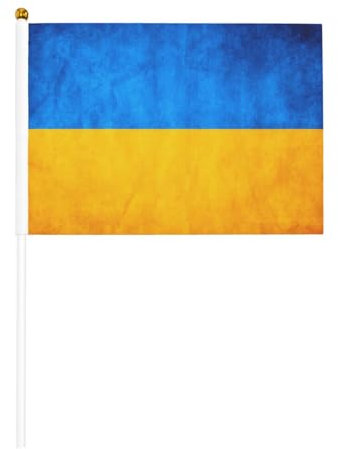 Ukrainische Flagge, kleine Flaggen auf Stab, 14 x 21 cm, 10 Stück – Mini-Flaggen, Handflagge, Holzstab-Flagge