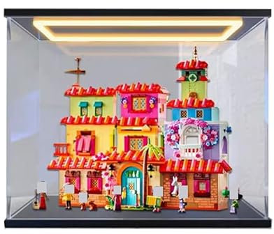 HCAEIOFJ Espositore in acrilico trasparente per Lego Disne 43245 applicabile per Encanto The Magical Madrigal House Display Box Gift (solo vetrina) (fondo nero + luce superiore)