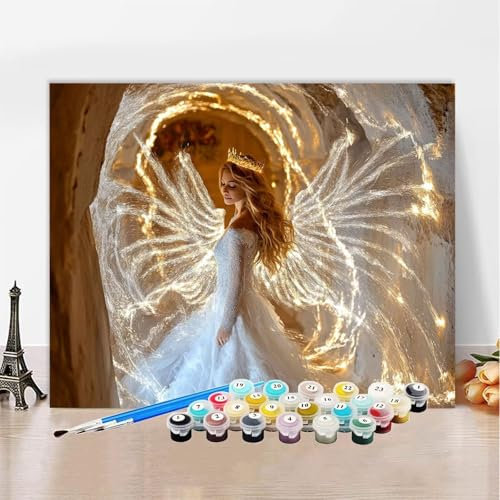 Malen Nach Zahlen Frau Malen Nach Zahlen Erwachsene Engel(1),Paint by Numbers ab 7 Jahre Mädchen - DIY Malen-Nach-Zahlen Erwachsene Mit Pinsel,Bastelset Erwachsene für Wanddeko Geschenk 90x120cm XZ-32