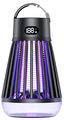 Lampe Anti Moustique,UV Tueur d'Insectes Électrique, Lampe Anti Moustique Rechargeable, Étanchéité IPX5, 2000V, Camping Light, Mosquito Repellent Light,pour Camping, Intérieur Et Extérieur (Noir)