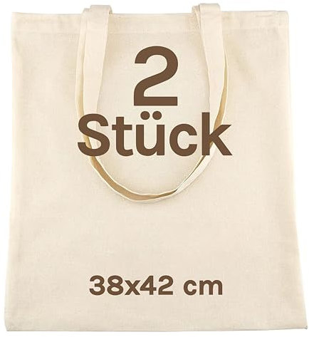 Cesped® Stoffbeutel Unbedruckt - Stofftasche Zum Bemalen - Baumwolltasche 100% B35 x H42 - Canvas 220 g/m2 Jutebeutel - Einkaufstasche Lange Henkel 70cm - Einkaufsbeutel - 2 stück