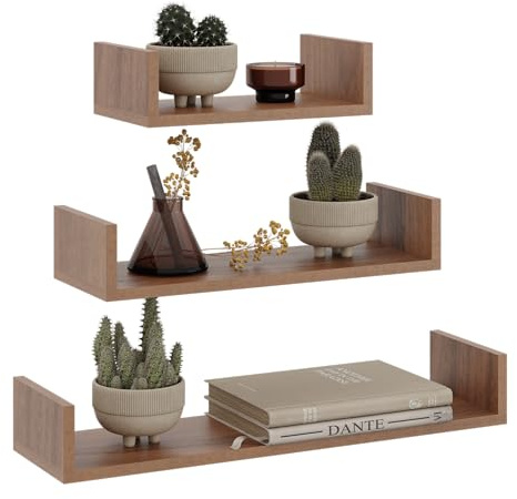 KUBUTKU Wandregal 3er Set Hängeregal 80, 60, 40cm Mordern Deko Schweberegal (Nussbaum)