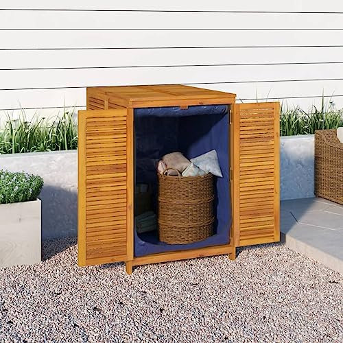 Makastle Coffre de Rangement en Bois avec Portes et Sac Intérieur, Armoire de Jardin, Boîte de Rangement, Abri de Jardin, Outils de Jardinage, 70x87x104 cm bois massif d'acacia