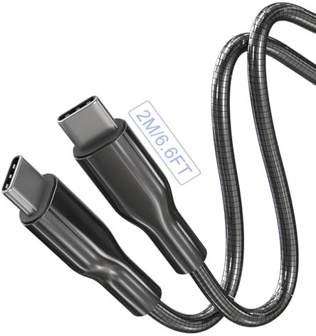 Lymfora Metal Braided Wire USB C to USB C Cable 6.6ft/2m, 60W 3A Chew Proof Charger Cord Fast Charging for Android/Phone/Pad, Metal Cat & Dog Proof Charging Cord for iPhone 16/15/HUAWEI/Xiaomi