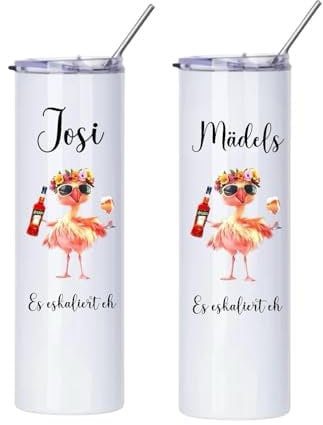 MiniGifts Personalisierter Thermobecher to go Weinbecher Edelstahl Strohhalm 'Es eskaliert eh' Wunschname Isolierter Becher Aperol Spritz Thermobecher Geschenk Frau Freundin
