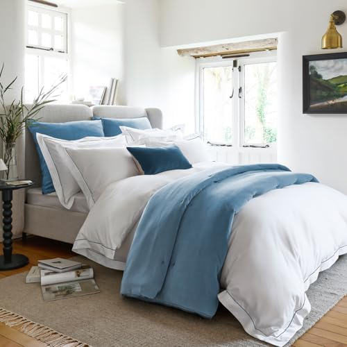 Christy Premium Sateen King Duvet Set | 500 Thread Count | Timeless Design | Super Soft and Silky Finish | Blue