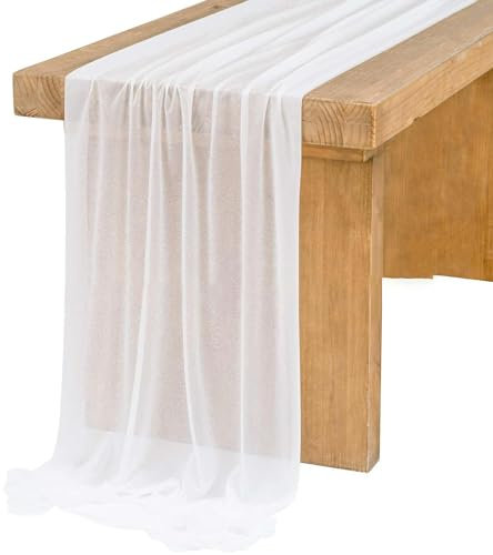 LCUVIMPEX Chemin de Table Tulle décoration de Table ， Chemin de Table Rose en Mousseline de Soie, Semi-Transparent, for Salle à Manger, Mariage, Vintage(White,75x400cm)