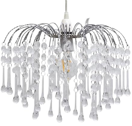 firstchoicelighting Cascading Jewelled Pendant Shade, Easy Fit Lightshade, Diameter 330cm, Height 260cm