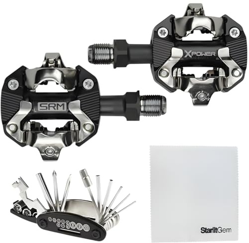 SRM X-Power MTB-Pedale zweiseitige Powermeter – Lange Spindel, SPD-kompatibel, Bluetooth & ANT+, Präzisions-Leistungsverfolgung, langlebiger Körper aus Legierung, wiederaufladbarer Akku – inklusive