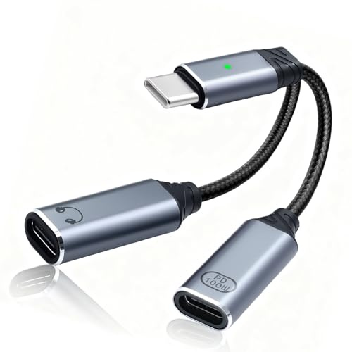 Duttek USB C Splitter 2 Port, USB C Male to Dual Female Extension Cable For Headphone, Data Transfer and Power Charging, Compatibke With Iphone 15/16 Series/iPad Pro/PC/Laptop/Mac/PS5(13cm)