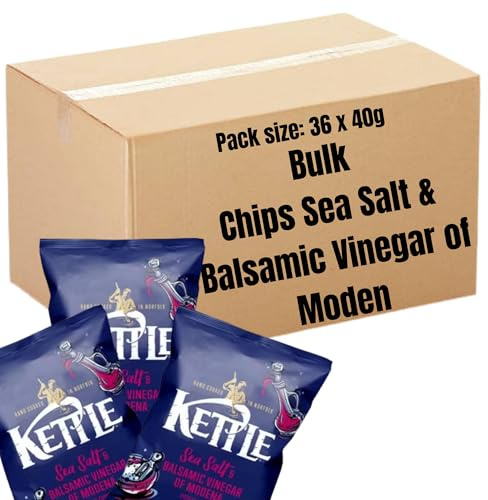 Kettle Chips Sea Salt & Balsamic Vinegar of Modena Variety Box 36 x 40g | Hand Cooked Crisps Bulk Buy for Picnics, Camping & Movie Nights