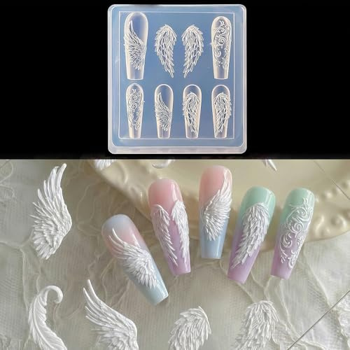 Moule en silicone 3D en forme d'ailes d'ange pour nail art, moule à breloques en forme d'aile de plume pour gel UV, résine acrylique, moule de décoration réutilisable pour nail art