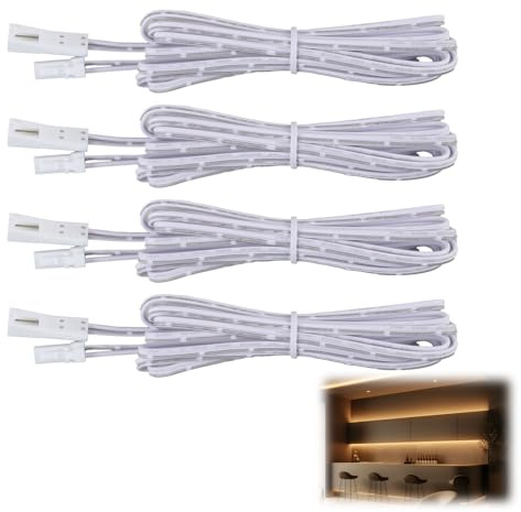 LED Light Extension Cable, Flexible Extension Cables with 2m Length, 2-Pin Male-Female Connector, Under Cabinet Lighting Kit, Flexible White Cord Design, 4pcs