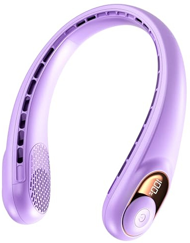 Neck Fan, Portable Bladeless Neck Fans with LED Display, 360° Airflow, 4000mAh Rechargeable Battery, Super Quiet Hands-Free Personal Wearable Fan for Indoor Outdoor, Pastel Purple