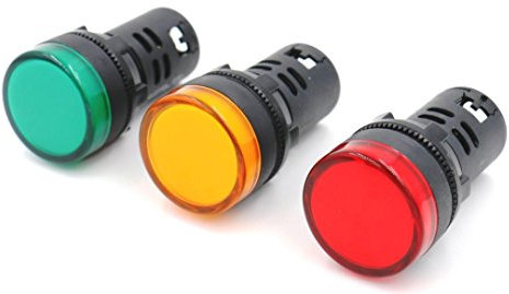 Woljay Voyant indication panneau pilote LED Rouge Jaune Vert 22mm LED Pilote AC 220V 20mA Indicateur de lampe de signalisation 3 pièces