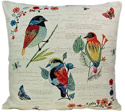 Stickperle Kissenhülle 45 x 45 cm Singvögel Noten Garden Bauernhaus Landhaus Gobelin Kissenbezug Cushion Case