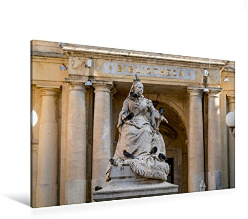 Premium Textil-Leinwand 120 x 80 cm Quer-Format Statue Königin Victoria vor der Bibliothek | Wandbild, HD-Bild auf Keilrahmen, Fertigbild auf hochwertigem Vlies, Leinwanddruck von Peter Schickert