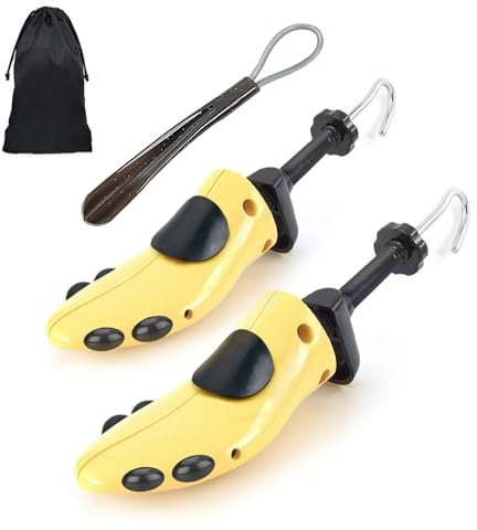 CuteHome 1 Paar Schuhspanner Damen, 2 Wege Schuhdehner, Schuhdehner Schuhweiter für Einstellbare Länge und Breite Schuhstrecker mit Schuhlöffel,Gelb