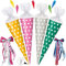 alles-meine.de GmbH Set Schultüte + 5 kleine Zuckertüten - bunter Farbmix - gelb/türkis/rosa/grau - Punkte weiß - 50 cm - rund - incl. individueller großer Schleife..