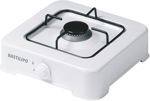 Bastilipo CG-100 - Fornello a gas smaltata, 1 bruciatore, bianca, bruciatore rimovibile