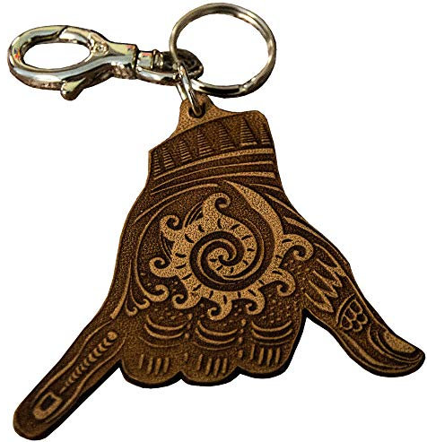 Schlüsselanhänger für Surfer - Shaka Onda graviert aus echtem Leder - Etabeta Artigiano Toscano