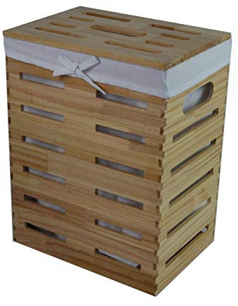 dvier Cesto portabiancheria in Vero Legno massello di Pino Beige con Rivestimento Maniglia 40 l, BxTxH 35x25x46cm