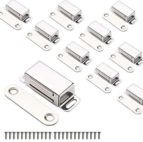 Mousike Imanes magnéticos para Puerta de Armario,Puerta de Acero Inoxidable, para Cocina, baño, Armario, clóset, Cierre de Puerta de gabinete o cajón(10 Piezas en Plata)