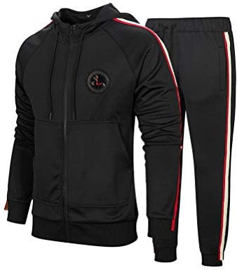 FTCayanz Herren Trainingsanzug Jogginganzug Sportanzug Männer Jogging Anzug Sweatshirt Hose 2-Schwarz XL