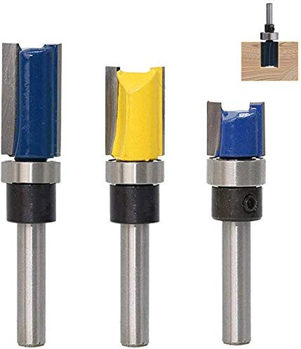 Bestgle - Set di 3 punte da 6,35 mm, con cuscinetto superiore per fresa per attrezzi da falegnameria in legno