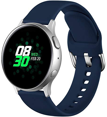 Dirrelo Deportiva Correa Compatible con Samsung Galaxy Watch Active/Active 2 40mm/44mm, Reemplazo de Silicona para Galaxy Watch 42mm/Gear S2 Classic/Garmin 20mm para Mujeres y Hombres, Azul Marino L
