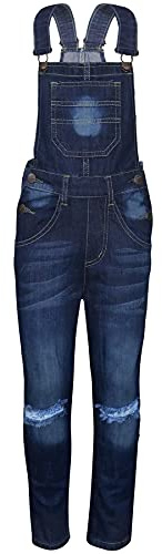 Kids Girls Denim Dungaree Knee Ripped Jeans Overall All in One Jumpsuit