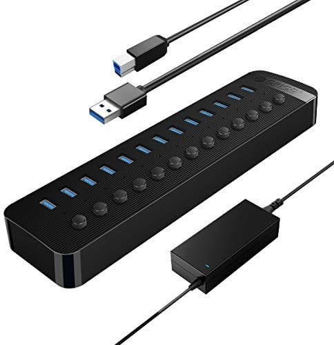 ORICO USB Hub 3.0 Aktiv 13 Ports 60W Mit Netzteil Einzelne EIN/Aus-Schalter und 12V / 5A Energien-Adapter für Desktop-Computer, PC, iMac, Mobile HDD, Flash-Laufwerk, aufladeniPad